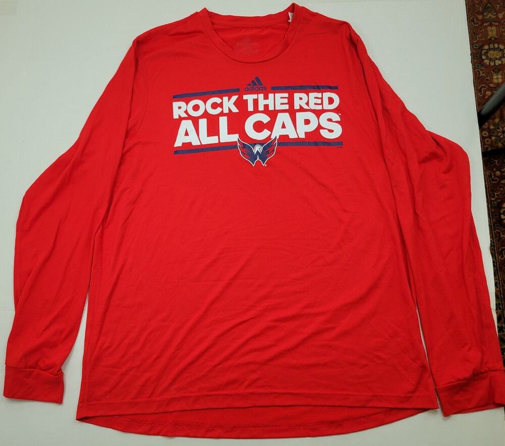 Adidas Washington Capitals Rock the Red ALL CAPS Long Sleeve Tee Men Size XL NHL